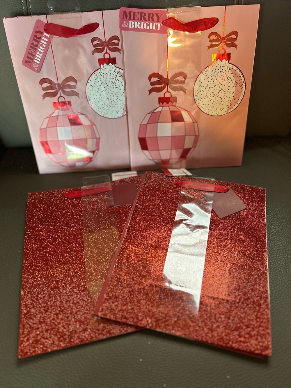 Celebrate It Red Glitter and disco Holiday Gift Bags